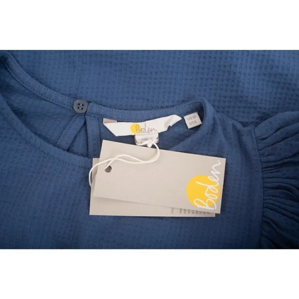 Boden Womens Jersey Shirt Top UK 10 US 6 Blue Puff Sleeve t1138 NWT
